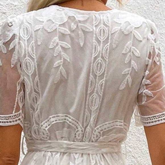 Boho Floral Embroidered Lace Cottagecore Maxi Dress - Picture 2 of 3